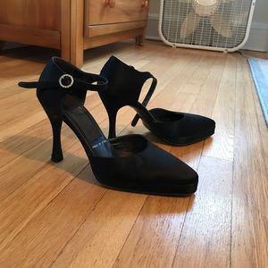 1997 Versace platform satin heels 6.5